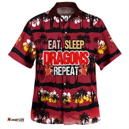 Amazing Aussie St. George Illawarra Dragons Eat Sleep Repeat With Tropical Patterns Hawaiian Shirt