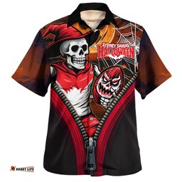 Amazing Aussie Sydney Swans Halloween Night Reaper Zipper Hawaiian Shirt