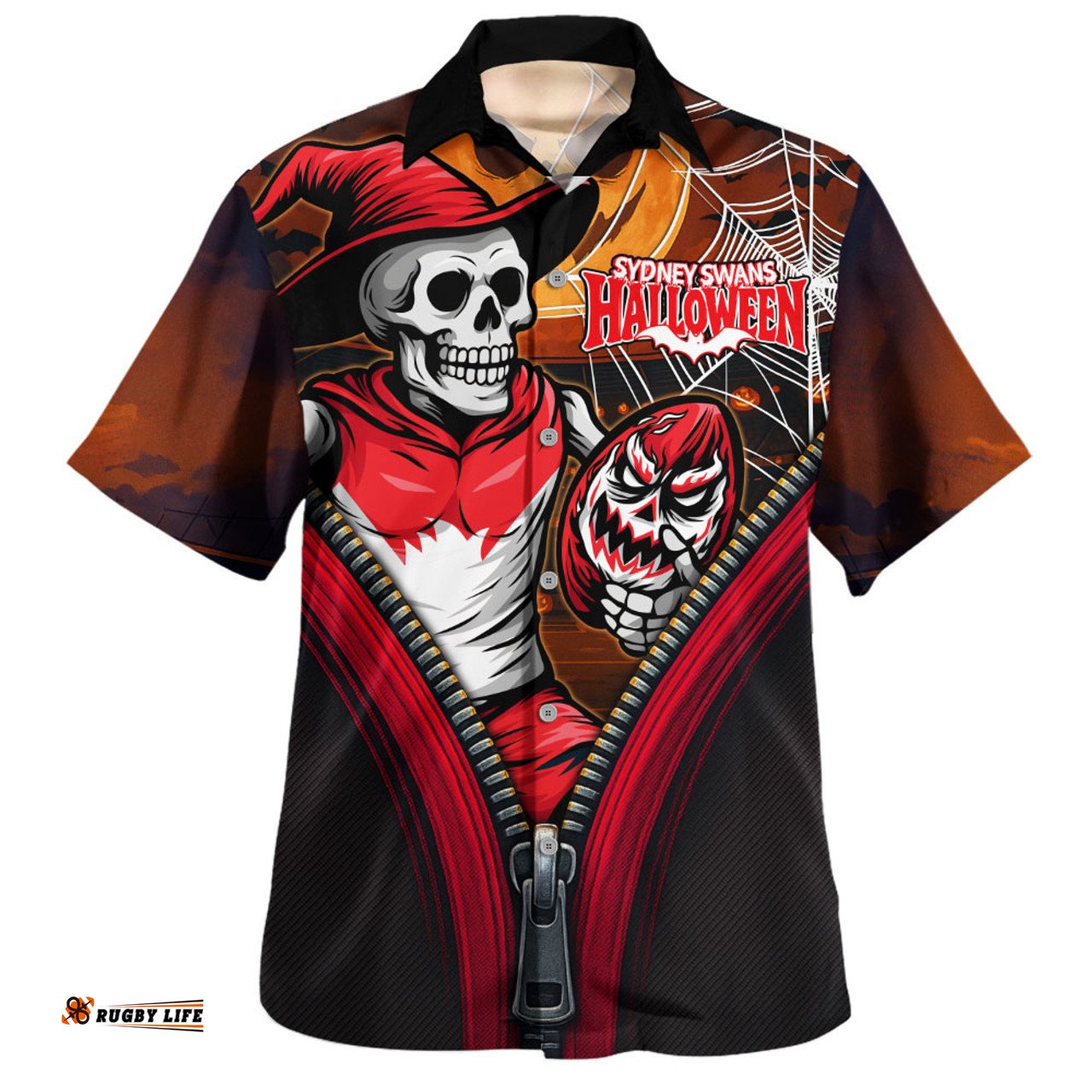 Amazing Aussie Sydney Swans Halloween Night Reaper Zipper Hawaiian Shirt