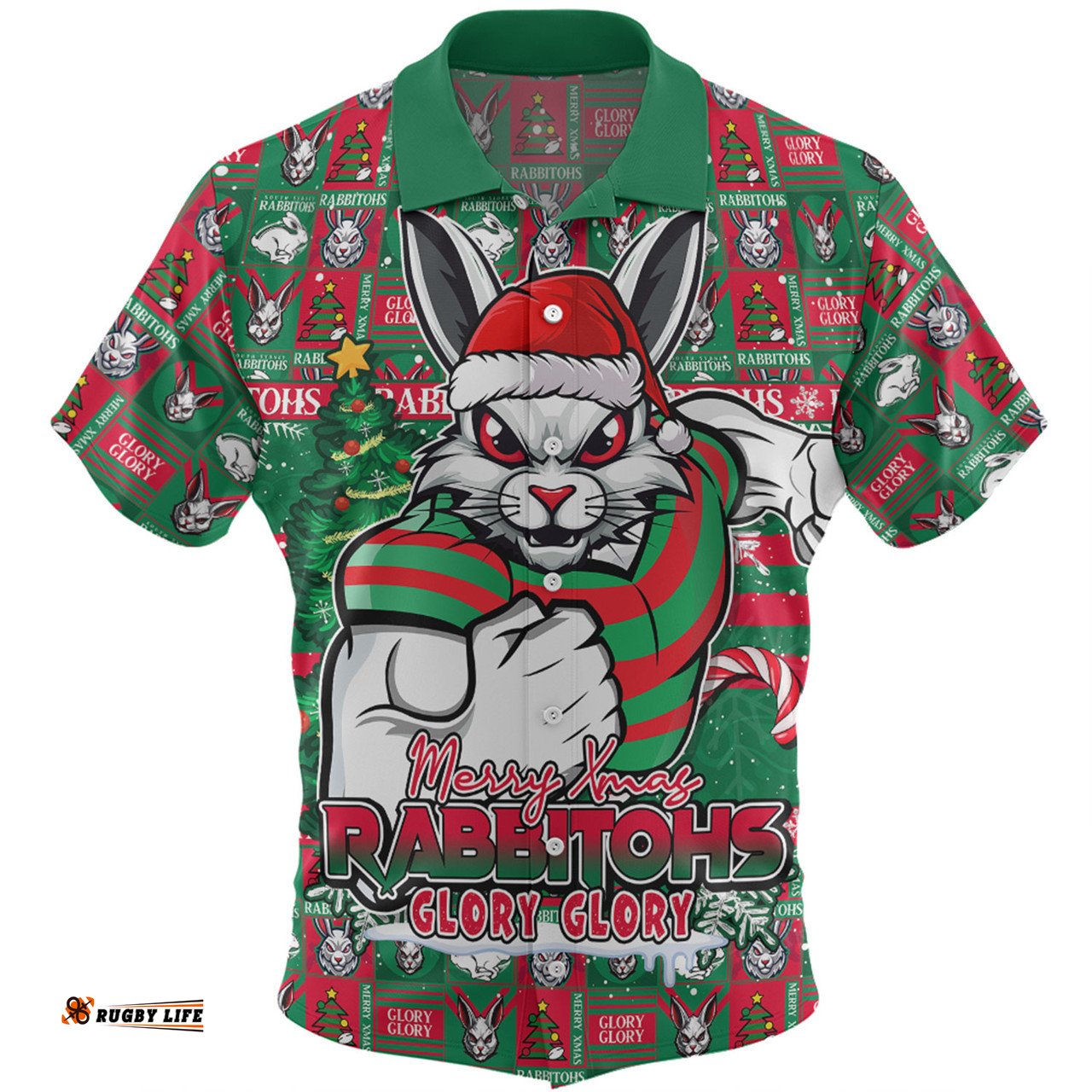 Amazing Aussie South Sydney Rabbitohs Merry Ugly Christmas Comic Style Hawaiian Shirt