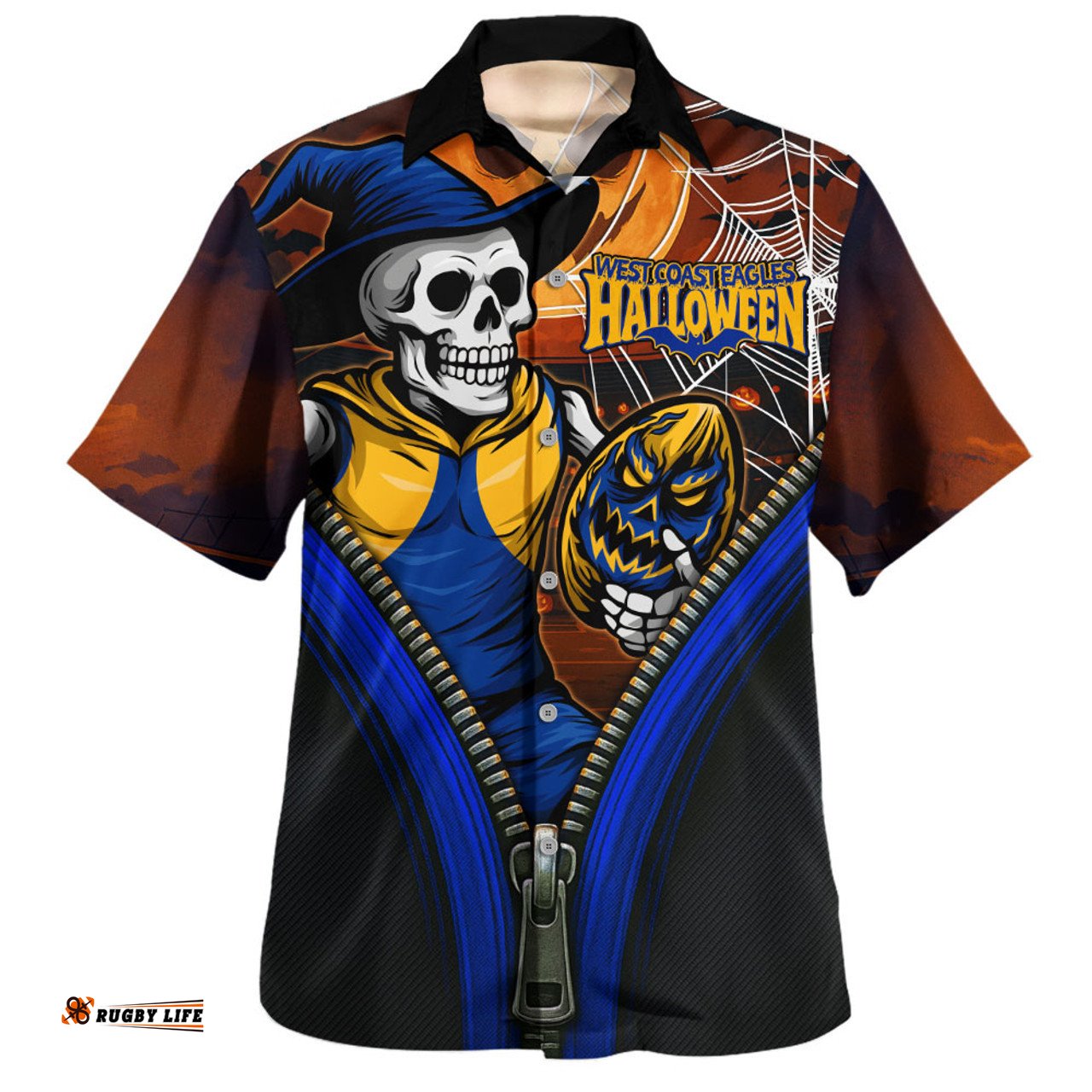 Amazing Aussie West Coast Eagles Halloween Night Reaper Zipper Hawaiian Shirt