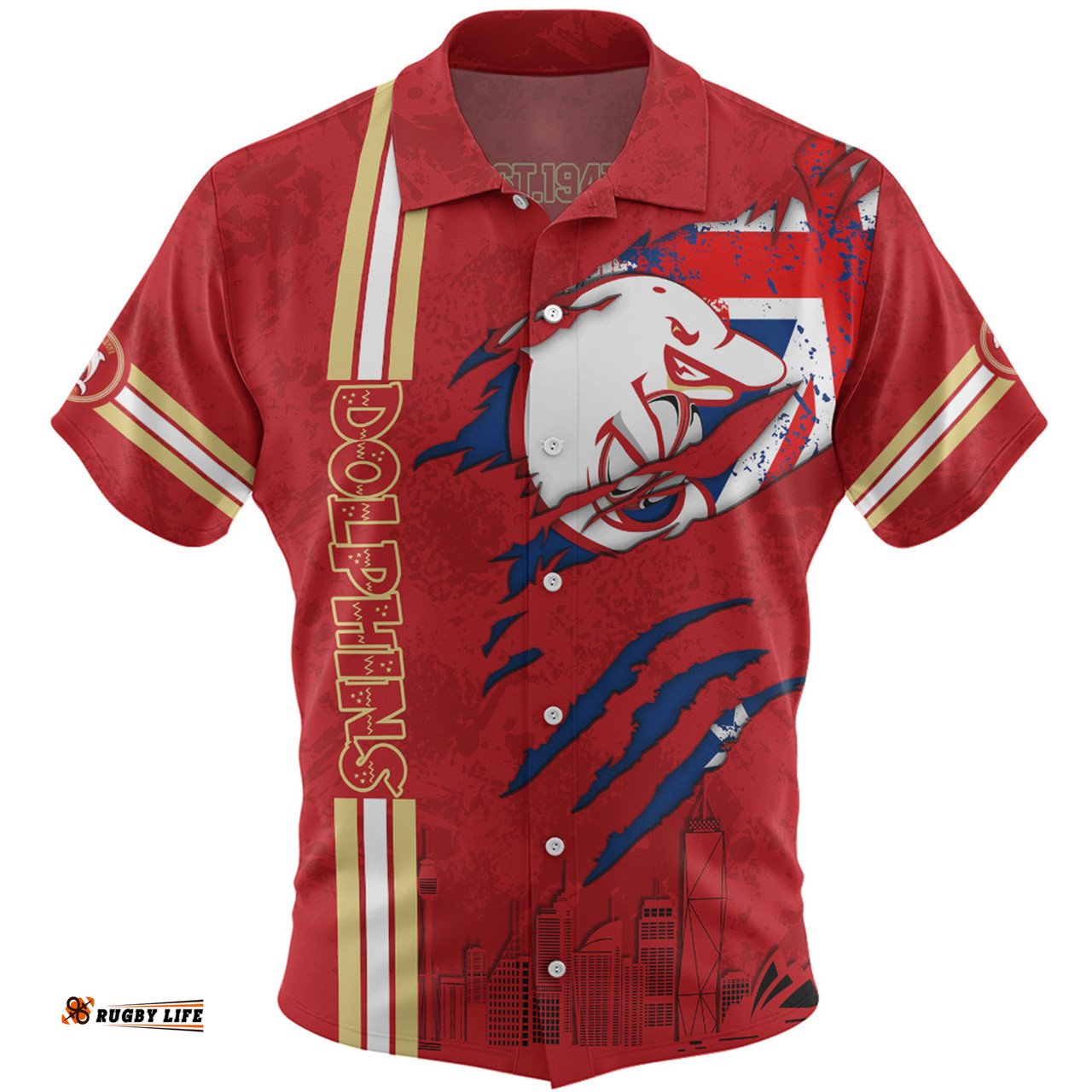 Amazing Aussie Redcliffe Dolphins Happy Australia Day Flag Scratch Style Hawaiian Shirt