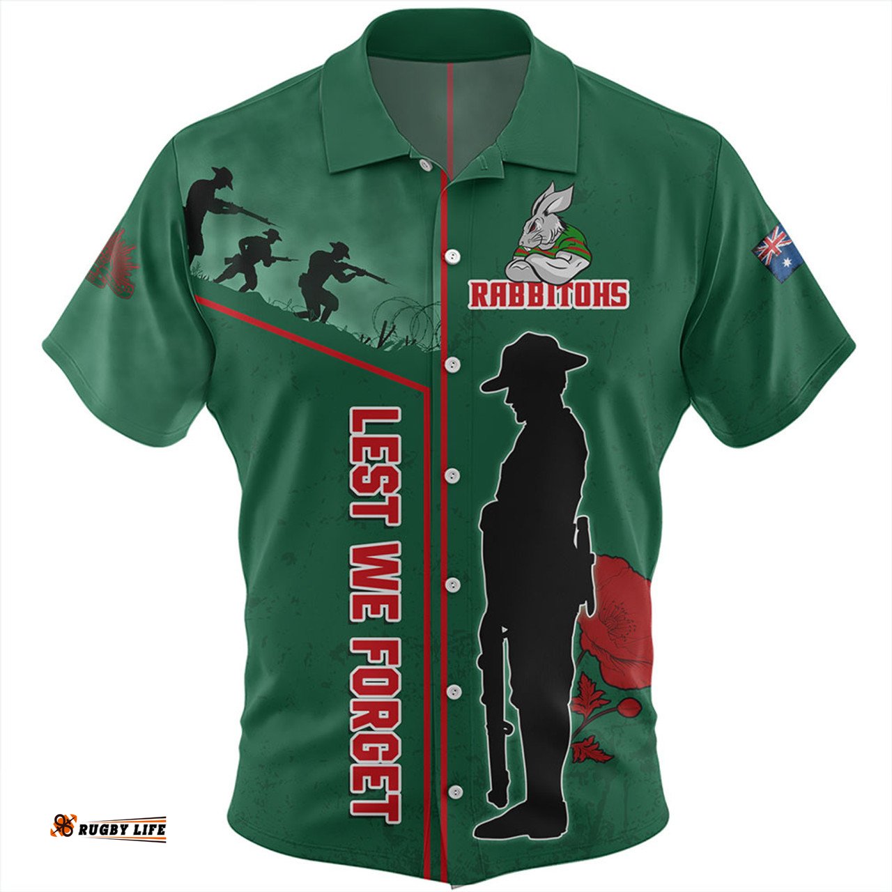 Amazing Aussie South Sydney Rabbitohs Anzac Day Lest We Forget Poppy Hawaiian Shirt