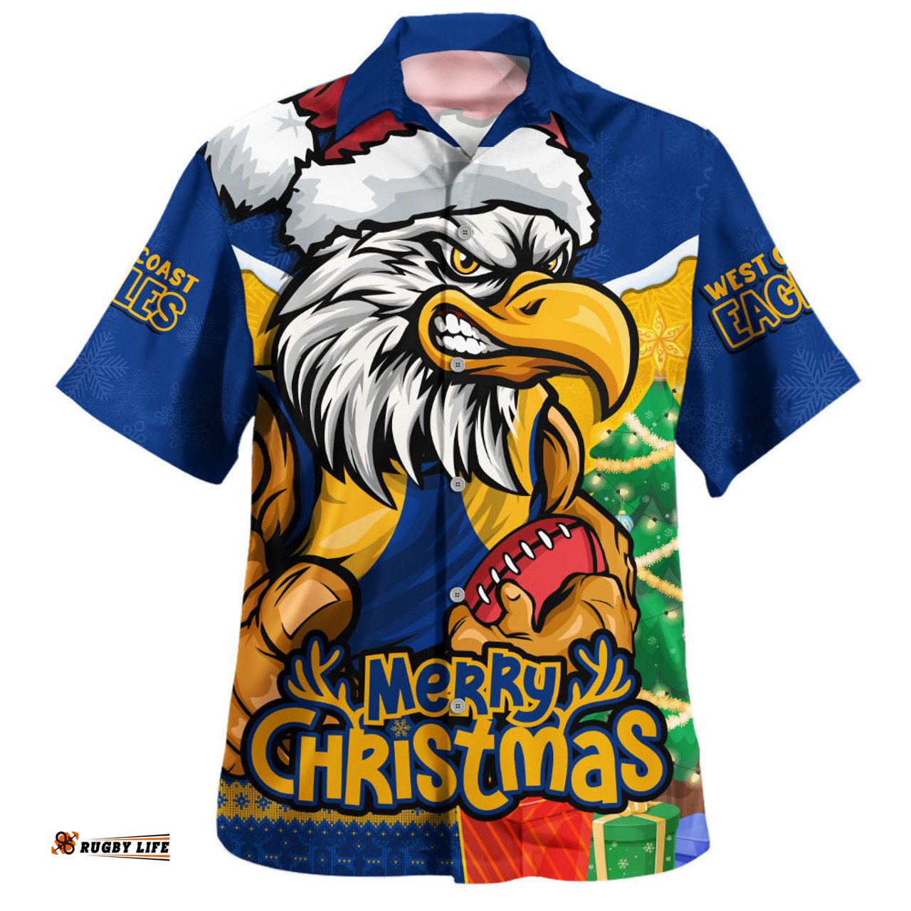 Amazing Aussie West Coast Eagles Santa Scoring Touchdown On Christmas Game Day Hawaiian Shirt
