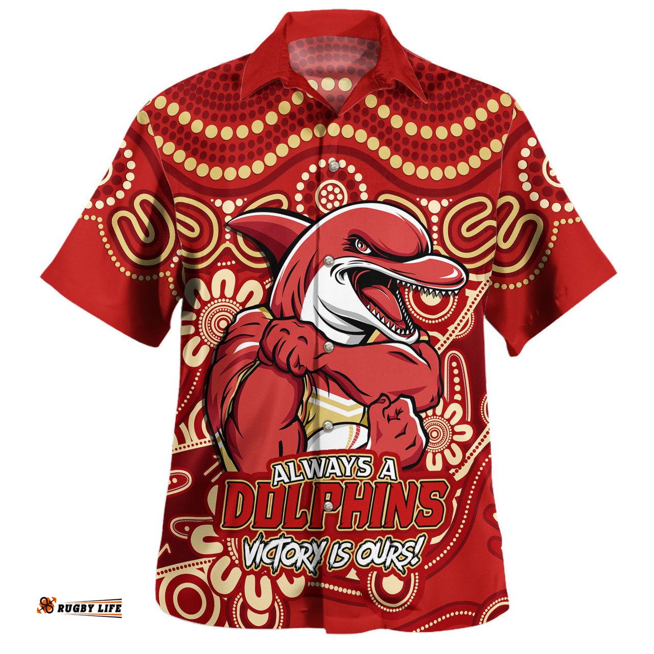 Amazing Aussie Redcliffe Dolphins Aboriginal Inspired Tough Fan Rugby For Life Hawaiian Shirt