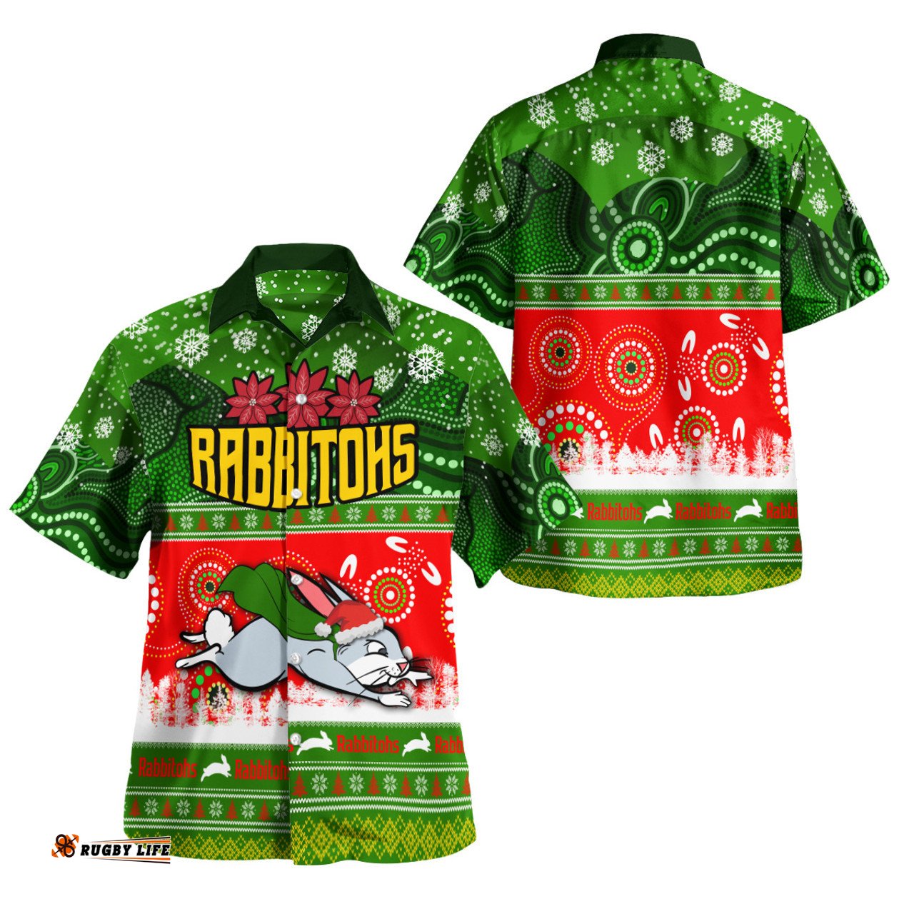 Amazing Aussie South Sydney Rabbitohs South Sydney Rabbitohs Ugly Christmas And Aboriginal Patterns Hoodie Hawaiian Shirt