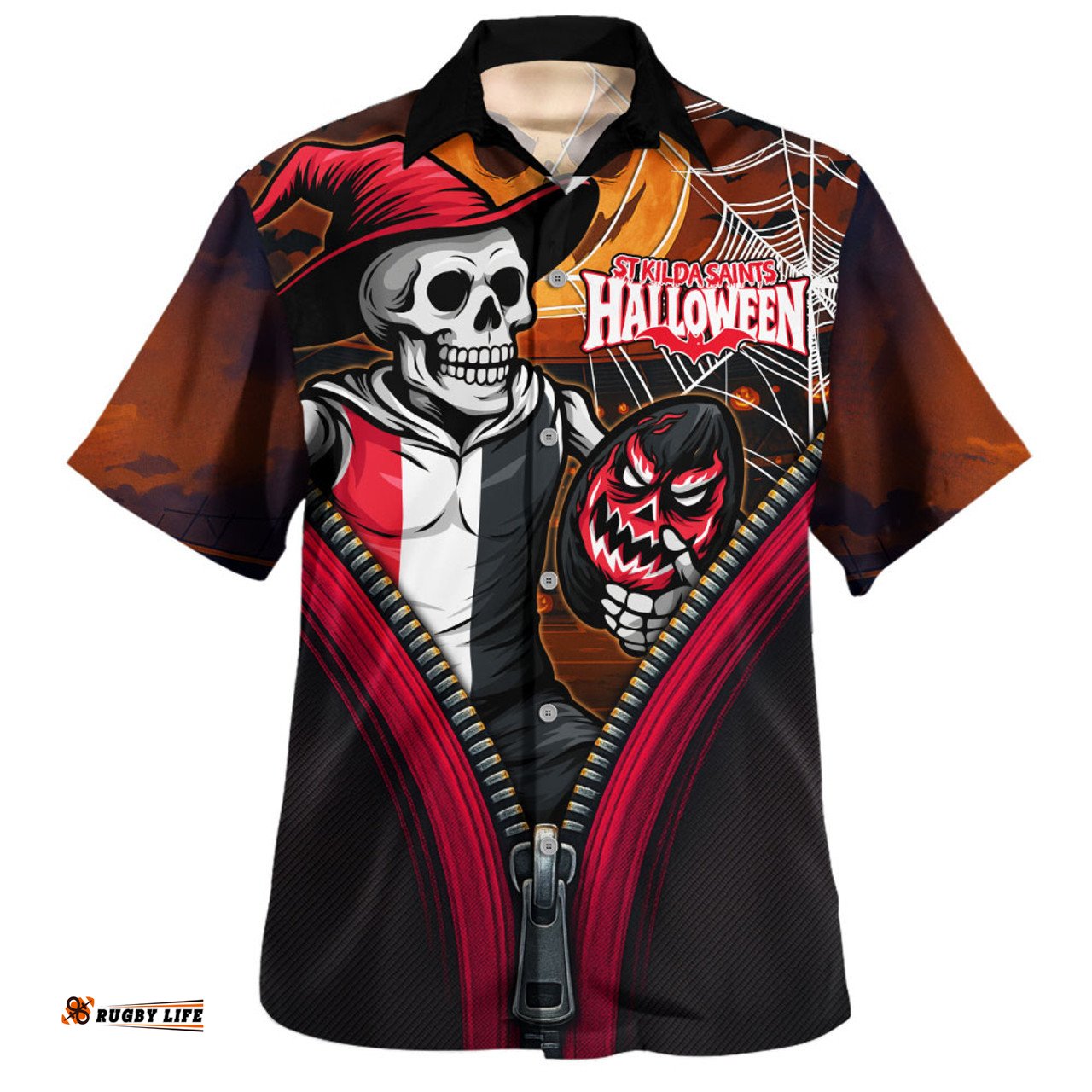 Amazing Aussie St Kilda Halloween Night Reaper Zipper Hawaiian Shirt