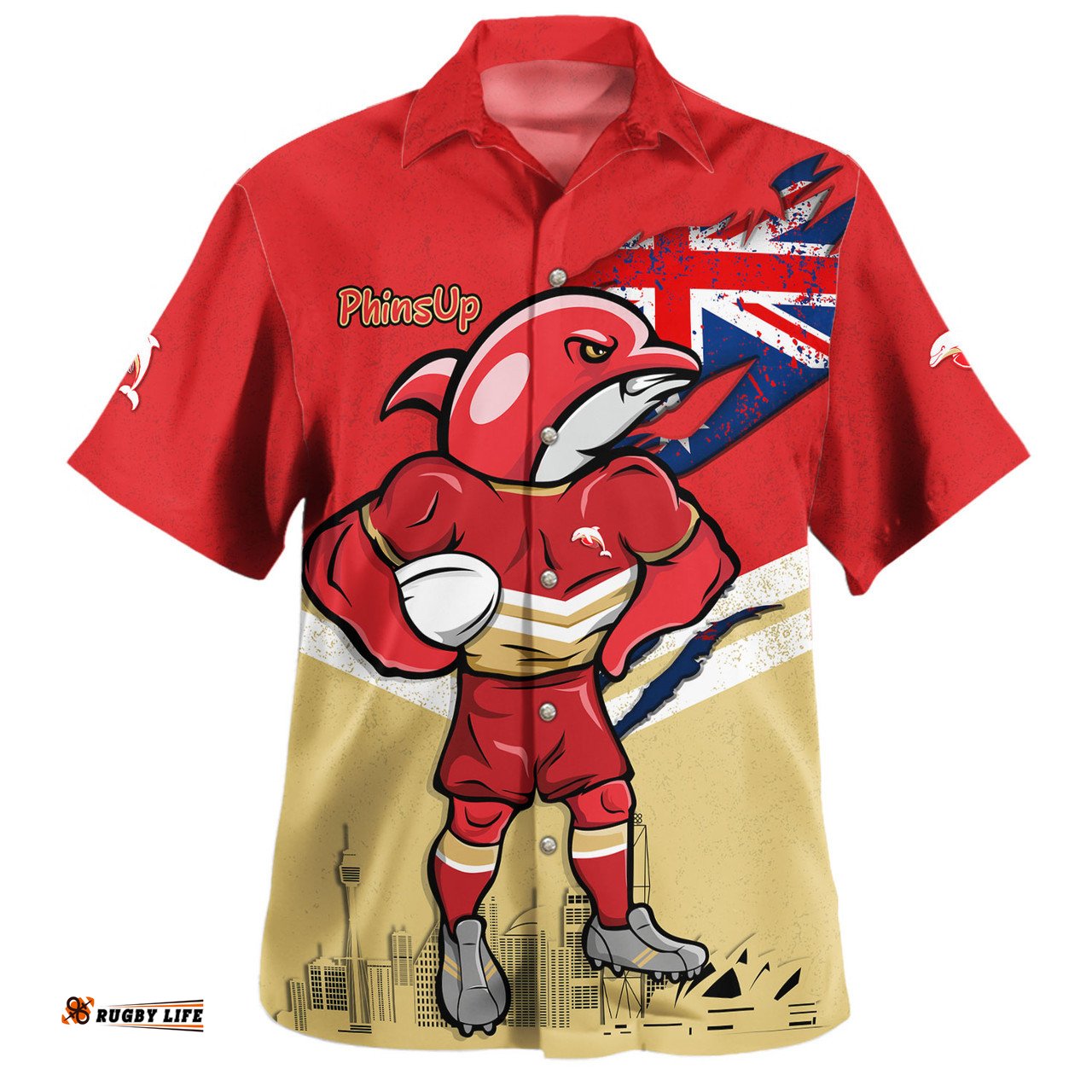 Amazing Aussie Redcliffe Dolphins Custom For Die Hard Fan Australia Flag Scratch Style Hawaiian Shirt