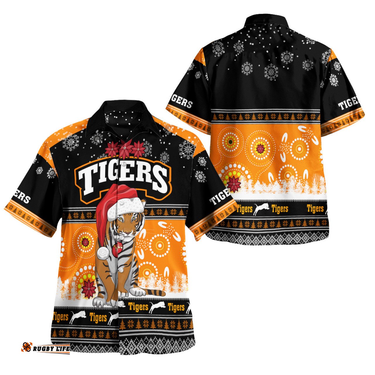 Amazing Aussie Wests Tigers Christmas Custom Wests Tigers Ugly Christmas And Aboriginal Patterns Hoodie Hawaiian Shirt