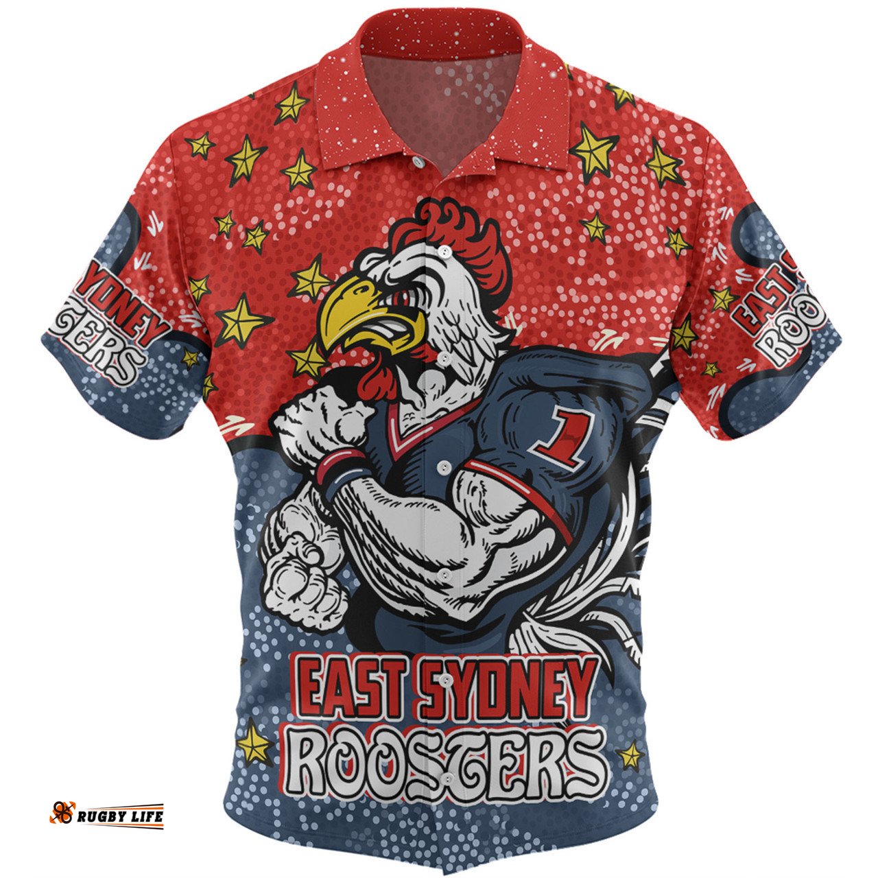 Amazing Aussie Sydney Roosters Custom Team With Dot And Star Patterns For Tough Fan Hawaiian Shirt