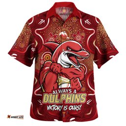 Amazing Aussie Redcliffe Dolphins Aboriginal Pattern Inspired Victory Is Ours Hawaiian Shirt