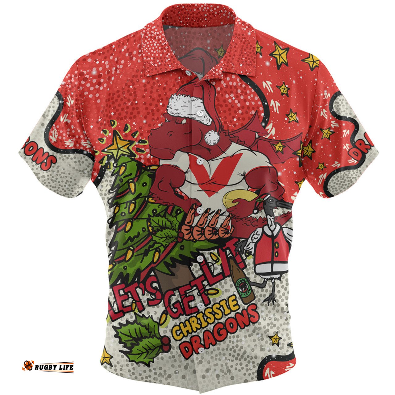 Amazing Aussie St. George Illawarra Dragons Christmas Custom Let's Get Lit Chrisse Pressie Hawaiian Shirt