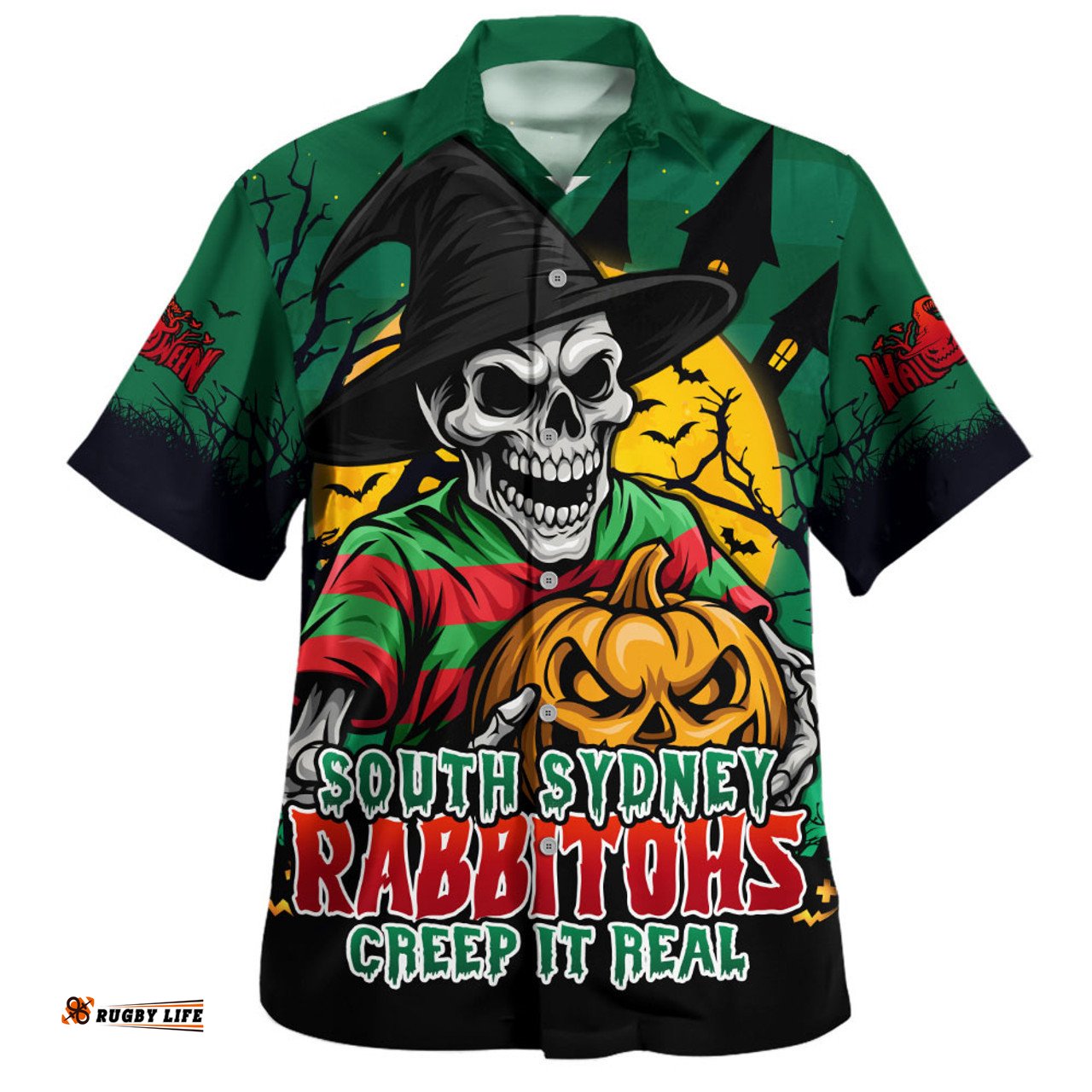Amazing Aussie South Sydney Rabbitohs Dark Moon Rugby Halloween Battle Edition Hawaiian Shirt