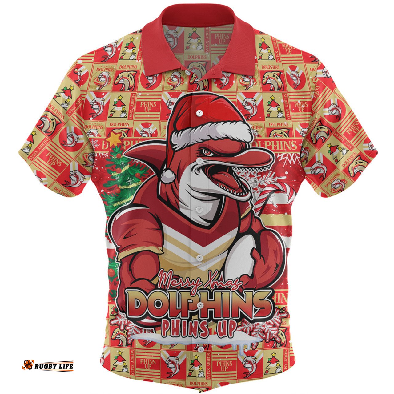 Amazing Aussie Redcliffe Dolphins Merry Ugly Christmas Comic Style Hawaiian Shirt
