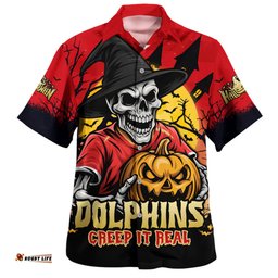 Amazing Aussie Redcliffe Dolphins Dark Moon Rugby Halloween Battle Edition Hawaiian Shirt