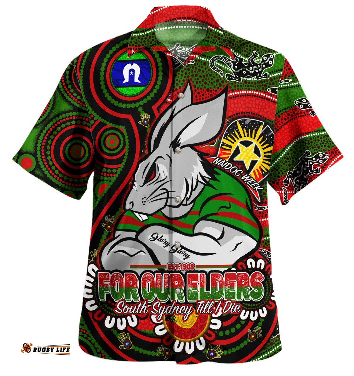 Amazing Aussie South Sydney Rabbitohs Custom Bunnies For Our Elders Hoodie Hawaiian Shirt