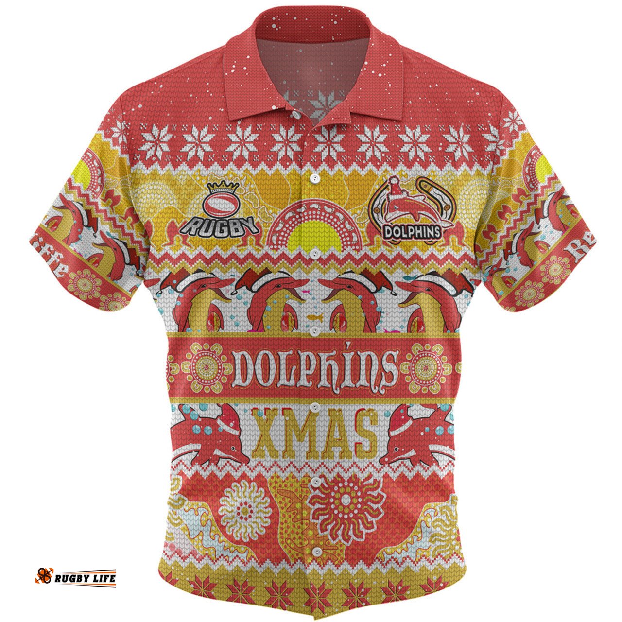 Amazing Aussie Redcliffe Dolphins Christmas Aboriginal Custom Indigenous Knitted Ugly Xmas Style Hawaiian Shirt
