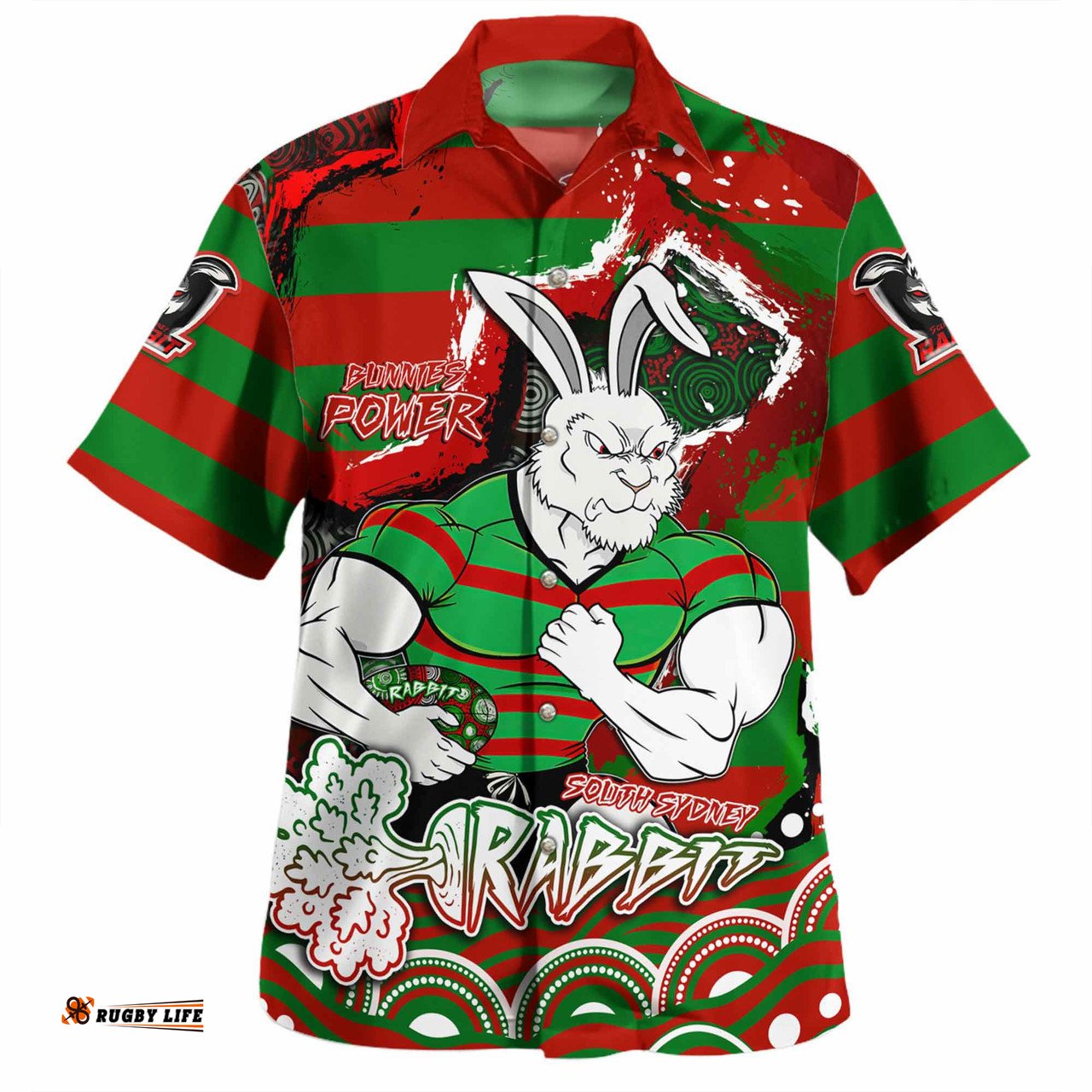 Amazing Aussie South Sydney Rabbitohs Custom Super Bunnies Aboriginal Inspired Hawaiian Shirt
