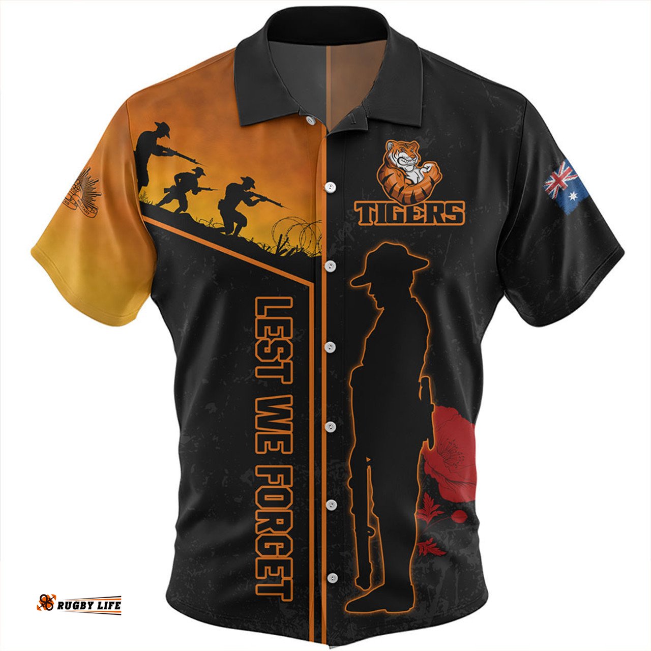 Amazing Aussie Wests Tigers Anzac Day Lest We Forget Poppy Hawaiian Shirt