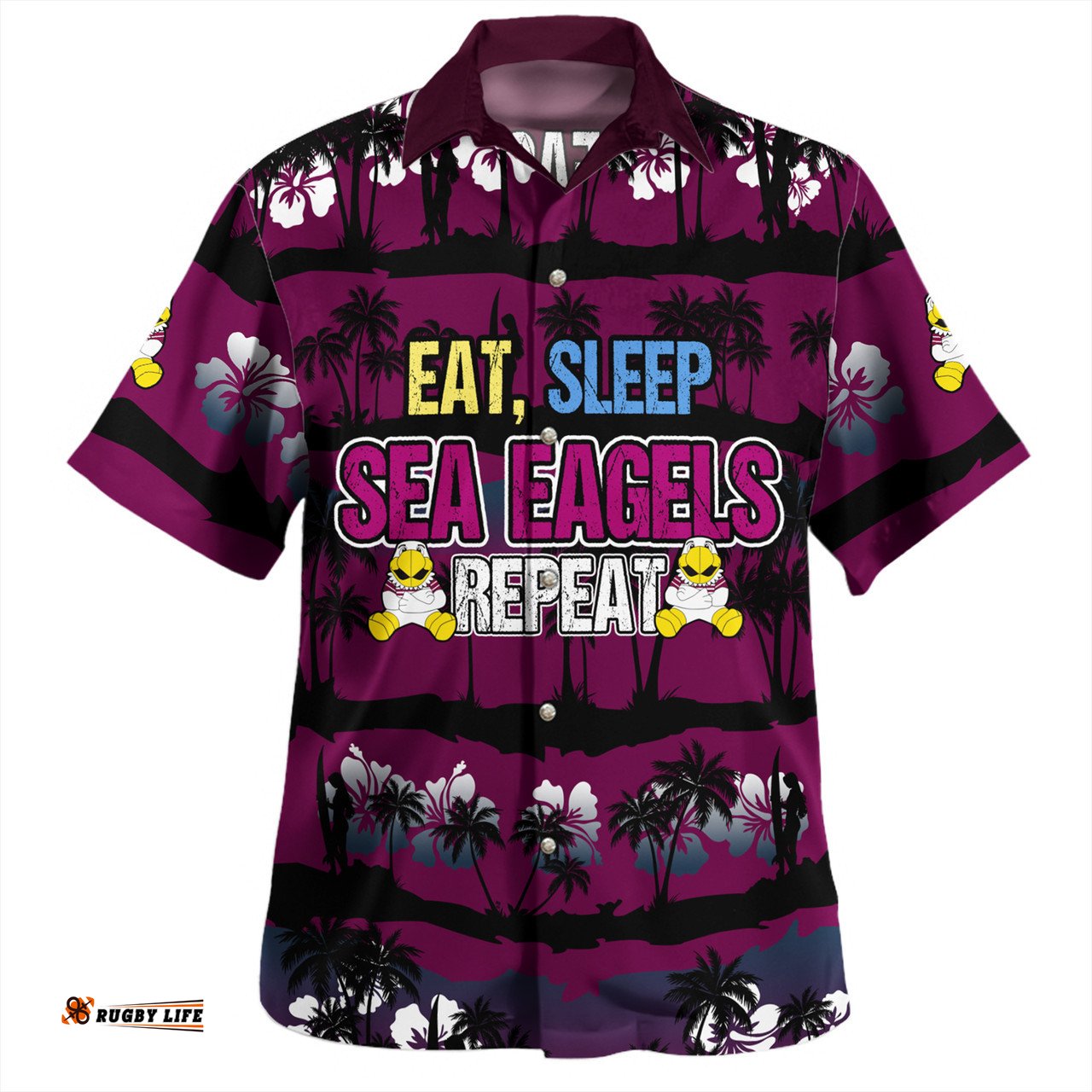 Amazing Aussie Manly Warringah Sea Eagles Eat Sleep Repeat With Tropical Patterns Hawaiian Shirt