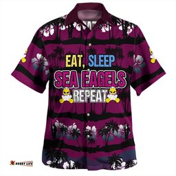 Amazing Aussie Manly Warringah Sea Eagles Eat Sleep Repeat With Tropical Patterns Hawaiian Shirt