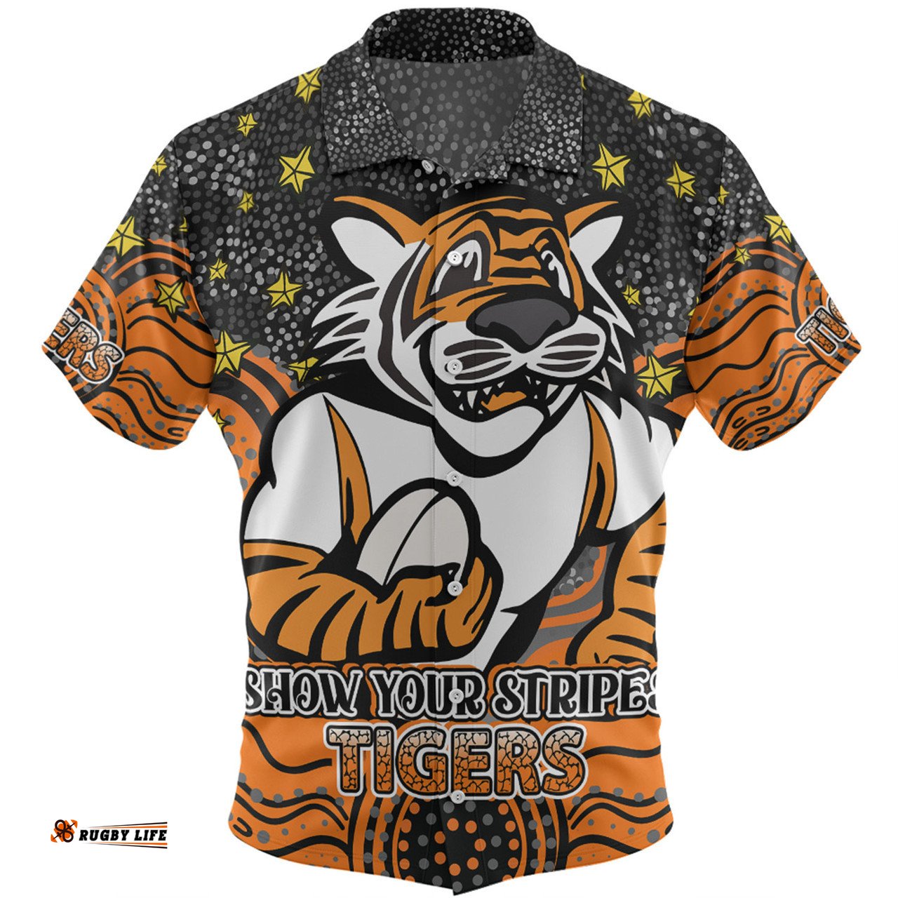 Amazing Aussie Wests Tigers Custom Custom With Aboriginal Inspired Style Of Dot Painting Patterns  Hawaiian Shirt