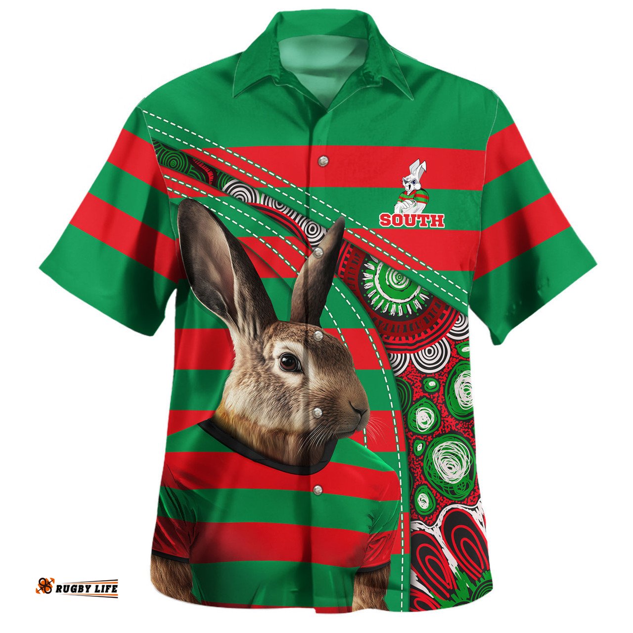 Amazing Aussie South Sydney Rabbitohs Custom Team Of Us Die Hard Fan Supporters Aboriginal Inspired Hawaiian Shirt