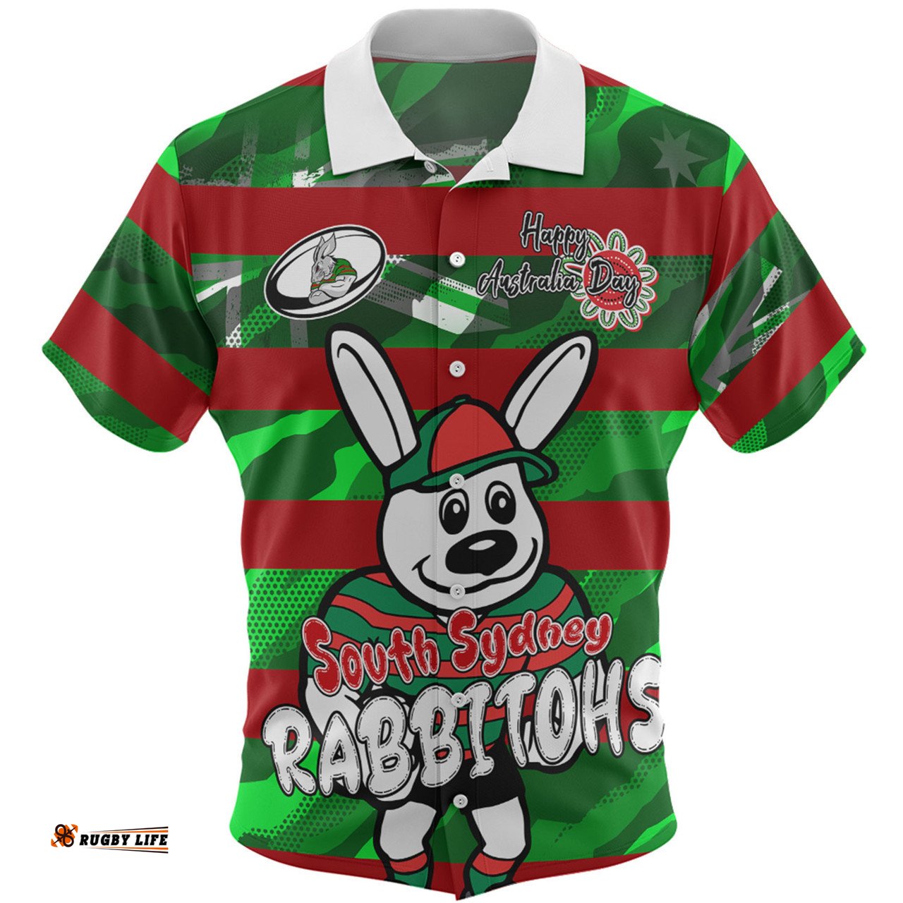 Amazing Aussie South Sydney Rabbitohs Happy Australia Day We Are One And Free V2 Hawaiian Shirt