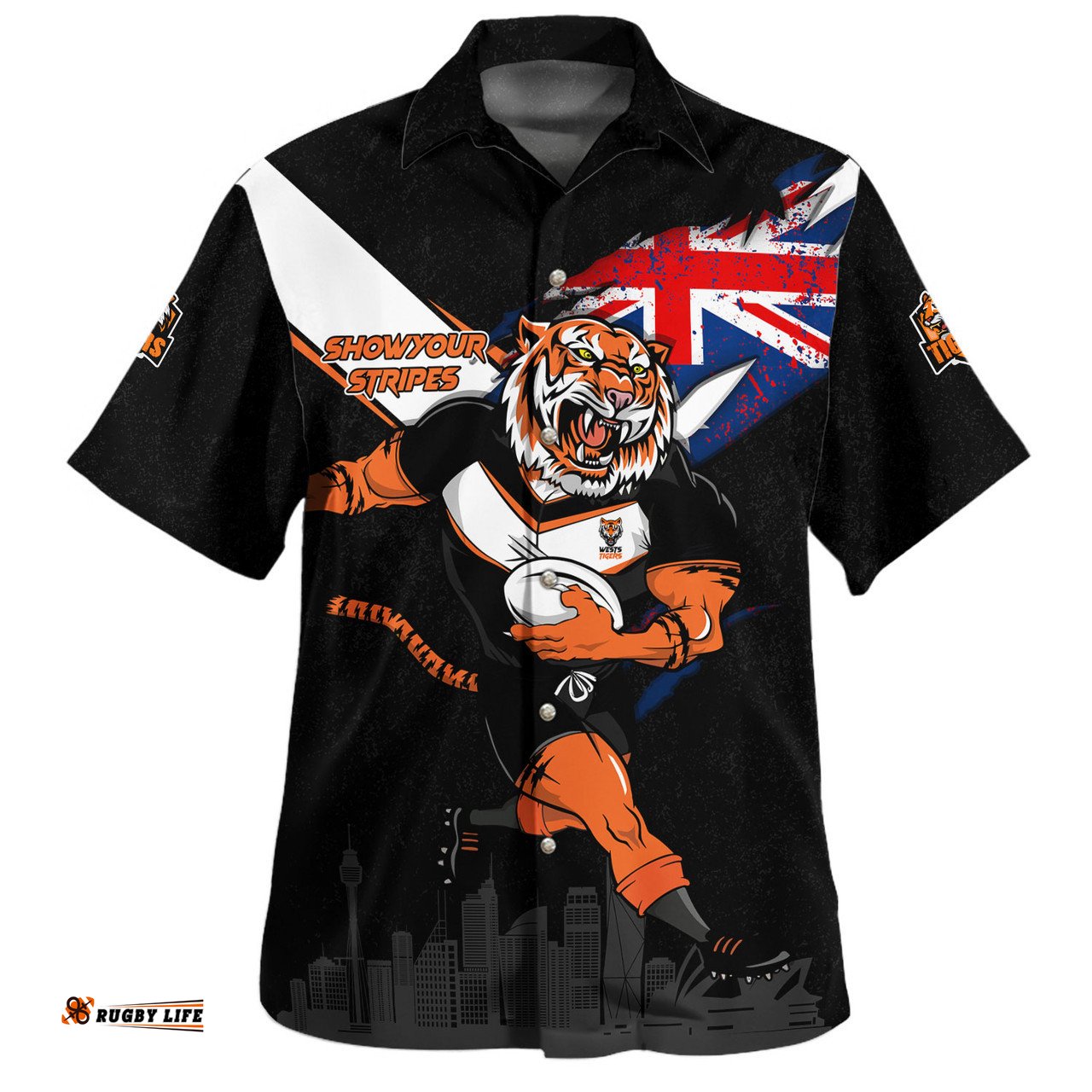 Amazing Aussie Wests Tigers Custom For Die Hard Fan Australia Flag Scratch Style Hawaiian Shirt
