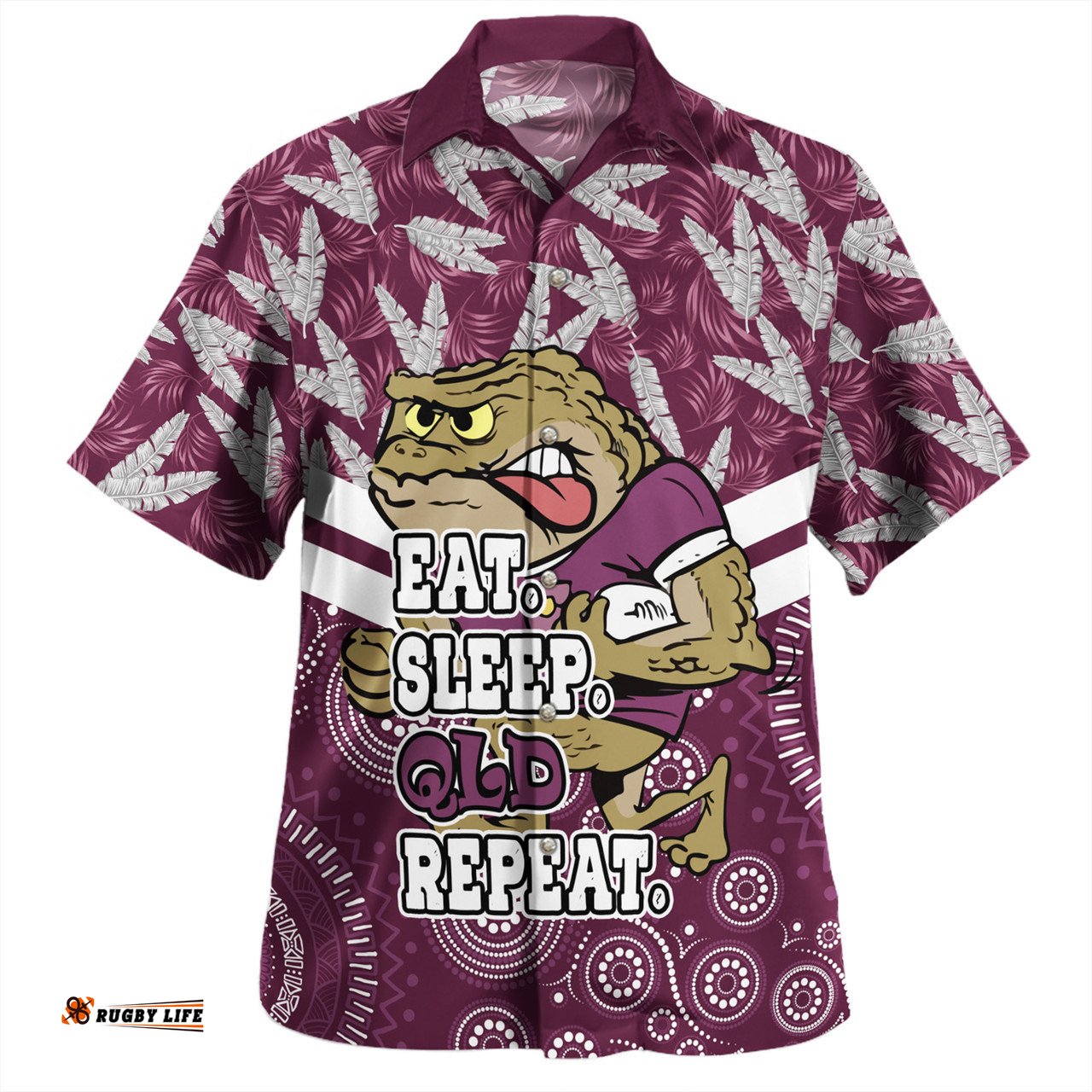 Amazing Aussie Cane Toads Sport Tropical Patterns And Dot Painting Eat Sleep Rugby Repeat Hawaiian Shirt