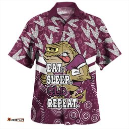 Amazing Aussie Cane Toads Sport Tropical Patterns And Dot Painting Eat Sleep Rugby Repeat Hawaiian Shirt