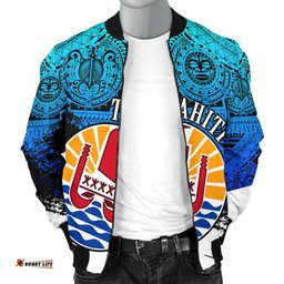 Tahiti Men's Bomber Jacket, Coat Of Arms Blue Special A02