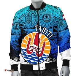 Tahiti Men's Bomber Jacket, Coat Of Arms Blue Special A02