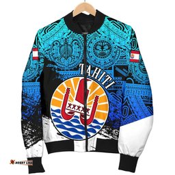 Tahiti Men's Bomber Jacket, Coat Of Arms Blue Special A02
