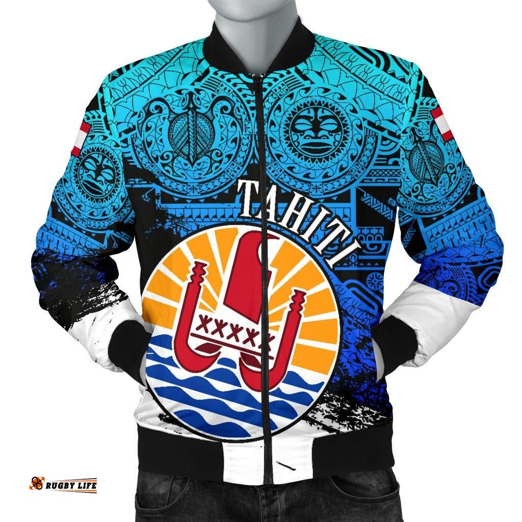 Tahiti Men's Bomber Jacket, Coat Of Arms Blue Special A02