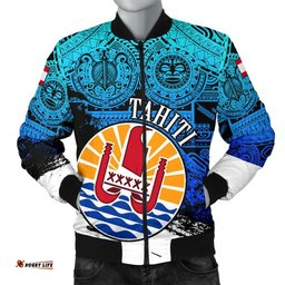 Tahiti Men's Bomber Jacket, Coat Of Arms Blue Special A02