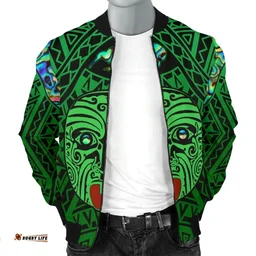 Integrity Maori Ta Moko Men Bomber Jacket Kiwi and Paua Green K13