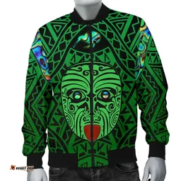 Integrity Maori Ta Moko Men Bomber Jacket Kiwi and Paua Green K13
