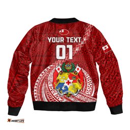 Custom Tonga Rugby Bomber Jacket Tongan Ngatu Pattern White Version