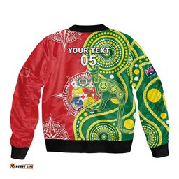 Custom Tonga Australia Rugby Sleeve Zip Bomber Jacket Kangaroos And Tonga Mate Maa Together