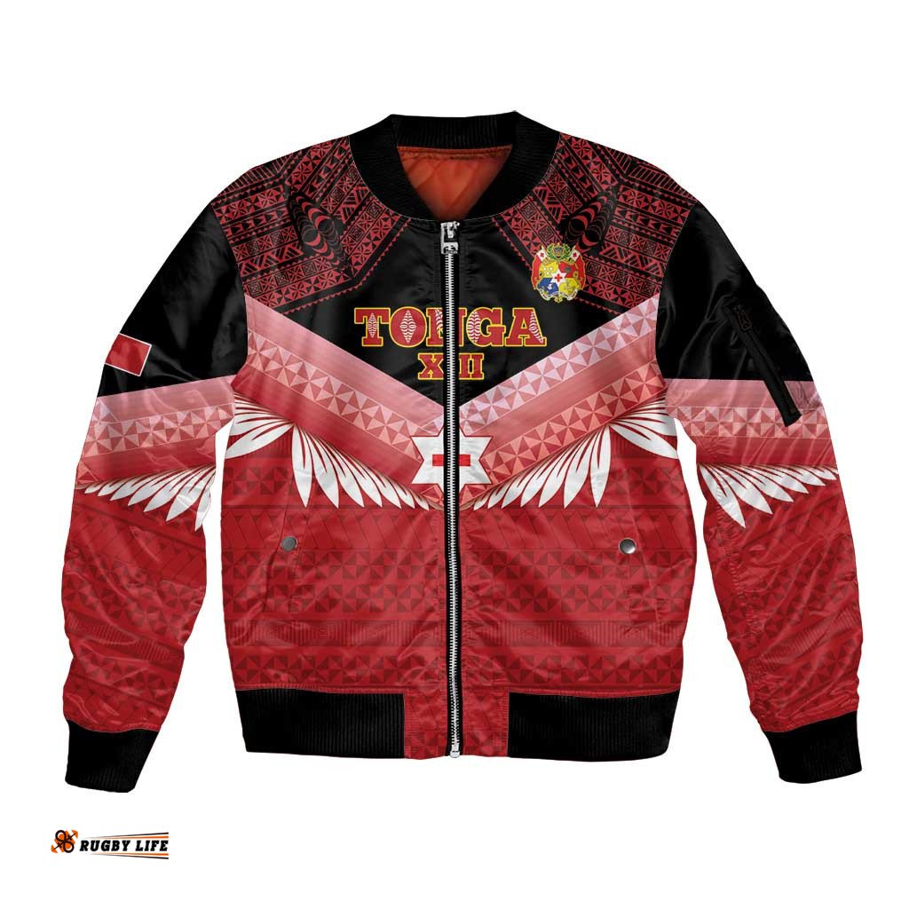 Custom Mate Maa Tonga XIII Sleeve Zip Bomber Jacket Tongan Kupesi Ngatu - Rugby Style