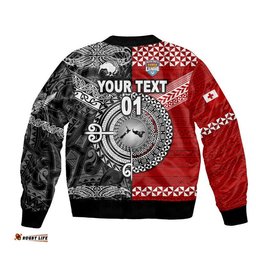 Custom Personalised Mate Ma'a Tonga Ngatu And New Zealand Maori All Black Aboriginal Bomber Jacket Rugby Together