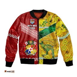 Mate Ma'a Tonga Ngatu And Australia Wallabies Aboriginal Bomber Jacket Rugby Together