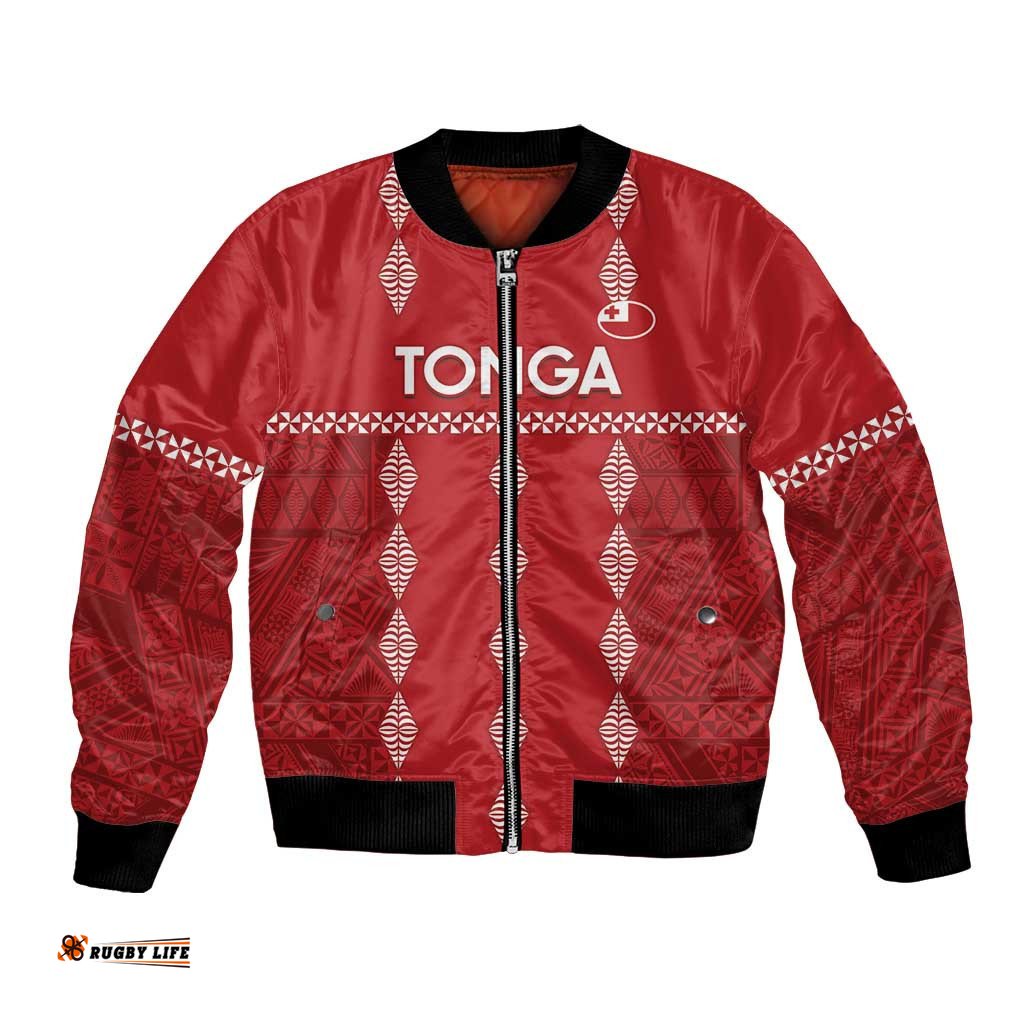 Custom Tonga Rugby 2024 Bomber Jacket Go Champions Ikale Tahi Ngatu Pattern