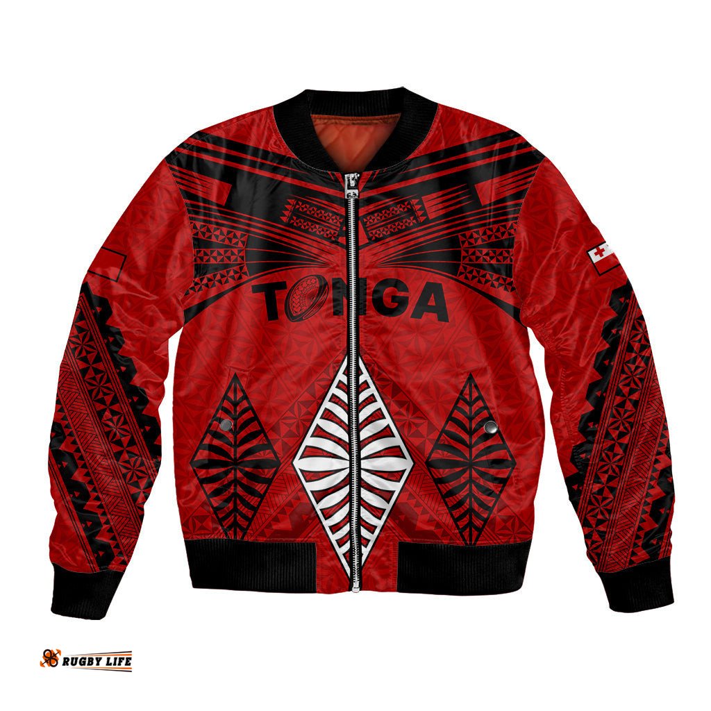 Custom Tonga Rugby Bomber Jacket Proud Tongan Ngatu Kupesi World Cup 2023 No2