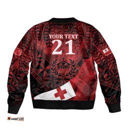 Custom Tonga XIII Rugby Tribal Tattoo Sleeve Zip Bomber Jacket Mate Ma'a Tonga Kupesi Ngatu Grunge Style