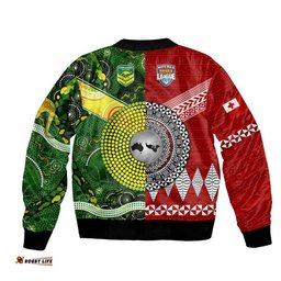 Mate Ma'a Tonga Ngatu And Australia Kangaroos Aboriginal Bomber Jacket Rugby Together