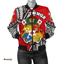 Custom Personalised Tonga Rugby Women Bomber Jacket Polynesian Style Pinwheel - Custom Text and Number
