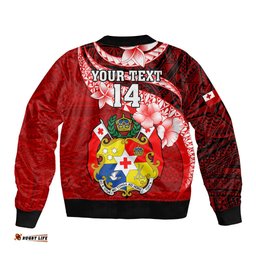 Custom Tonga Rugby Bomber Jacket Ikale Tahi Tongan Ngatu Pattern With Dabbing Ball