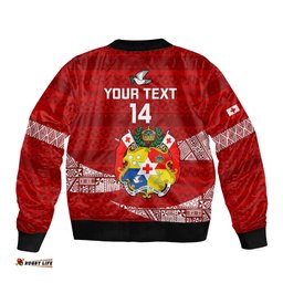 Custom Tonga Rugby Sleeve Zip Bomber Jacket 2023 Ikale Tahi Tongan Ngatu Pattern